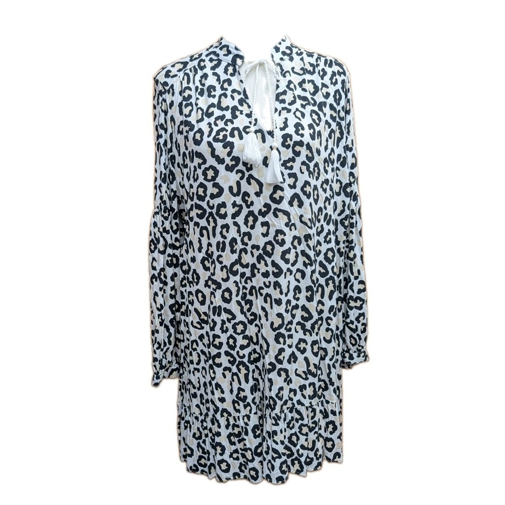 Crown & Ivy Women's Large Tunic Ruffle Hm Indie Animal Print Long Sleeves Blouse